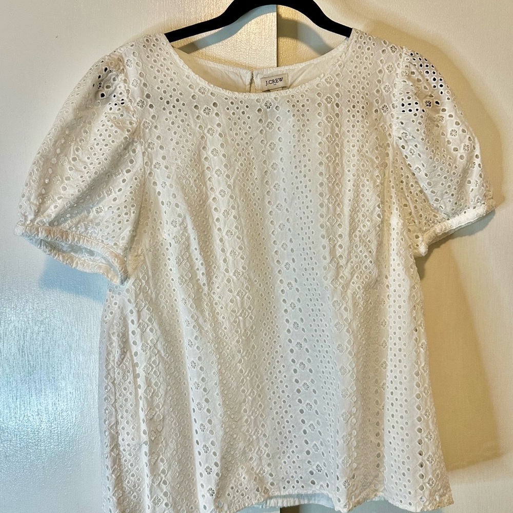 J. Crew White Eyelet Women's Top Cottagecore Coastal
